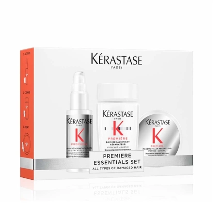 Première Coffret trio traitement pré-shampoing, shampoing et masque pour cheveux abîmés Première Coffret trio traitement pré-shampoing, shampoing et masque pour cheveux abîmés