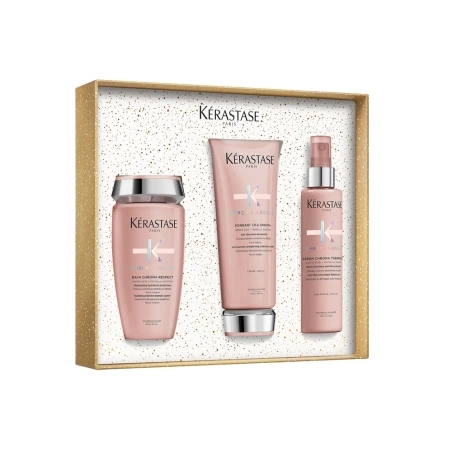 Kérastase Paris Chroma Absolu Coffret routine trio shampoing, après-shampoing et texturisant pour cheveux colorés fins à moyens